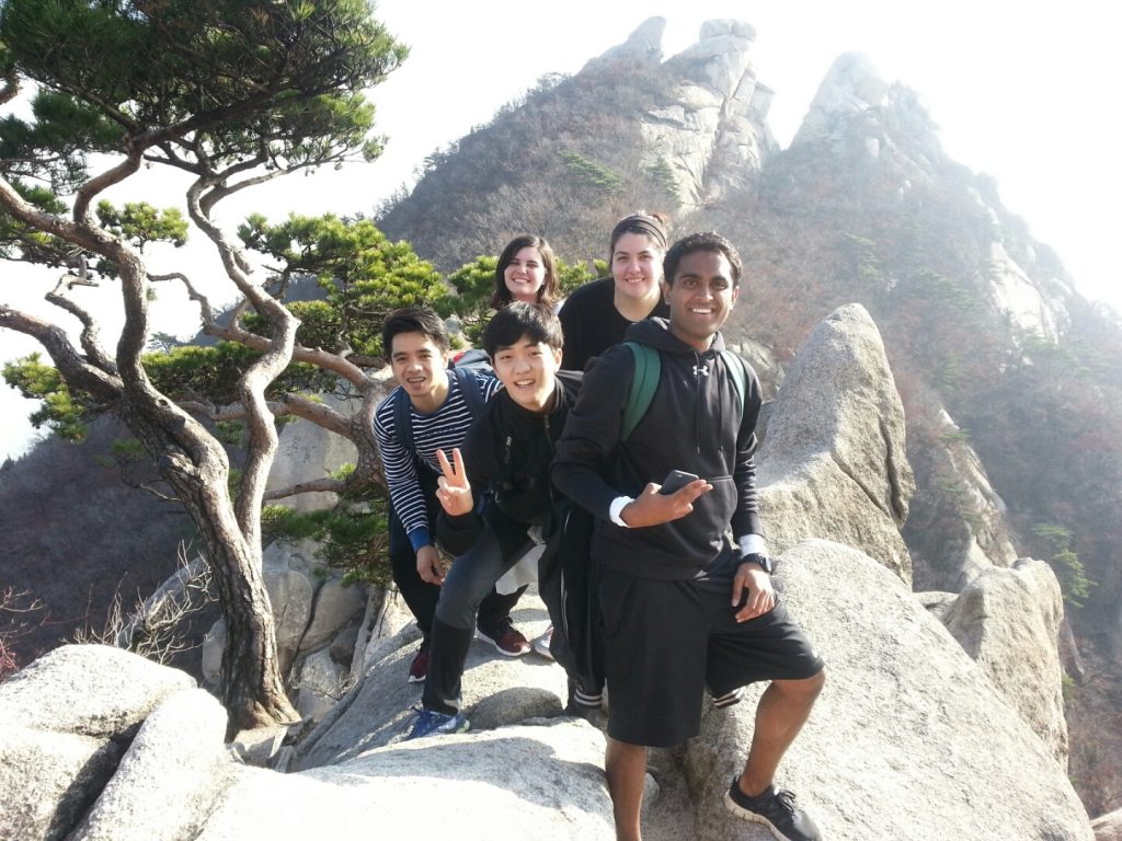 Auburn students on a mountain hike in Korea