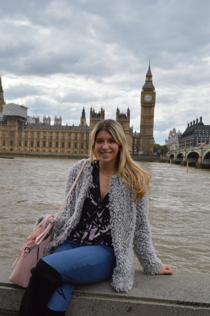 Auburn student abroad in London with Big Ben clocktower in the background